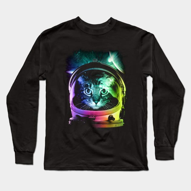 Space Cat V.II Long Sleeve T-Shirt by clingcling